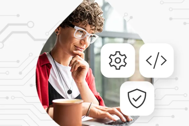 Woman looking at laptop while drinking coffee