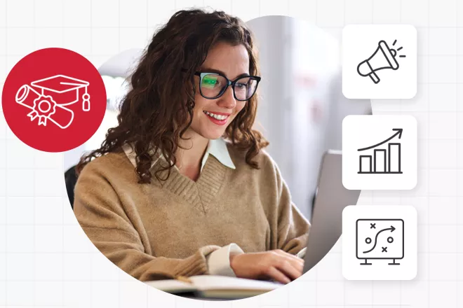 girl with glasses on laptop