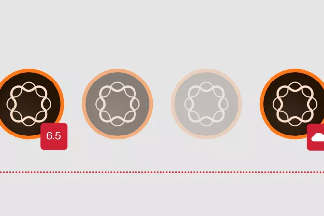 AEM Logos on a light gray background changing from 6.5 to cloud..