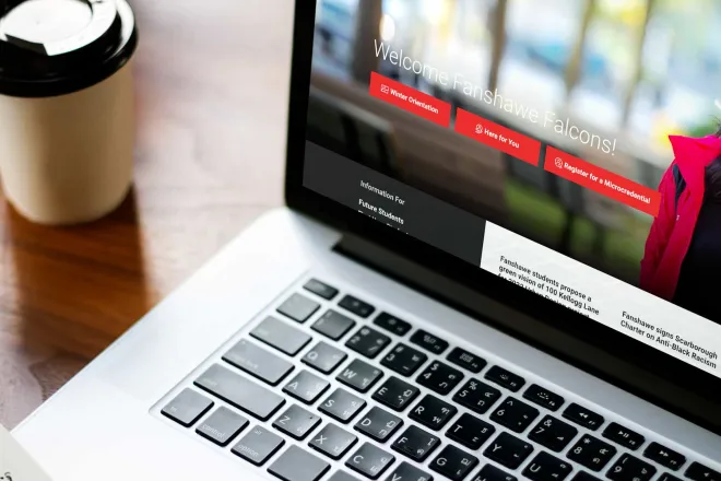 Fanshawe College website on a laptop