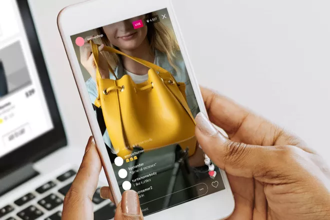 Woman shopping on phone