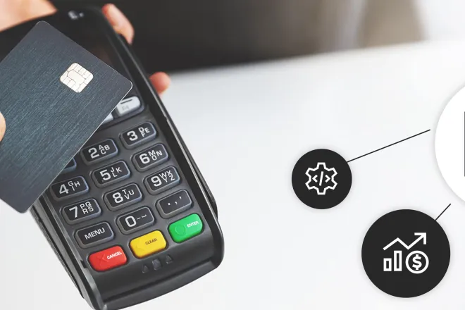 Card reader photo with card illustrations around