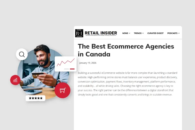 A graphic of a man holding a credit card next to his laptop along side a screenshot of the Retail Insider article.
