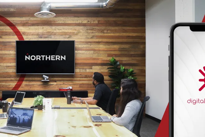 Northern boardroom with Echidna logo on phone