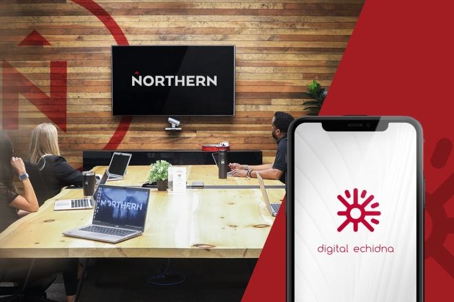 Northern boardroom with Echidna logo on phone