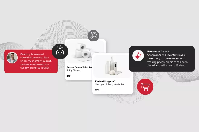 A graphical flow from an AI prompt to a product recommendation.