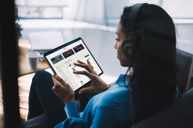 Woman looking at tablet