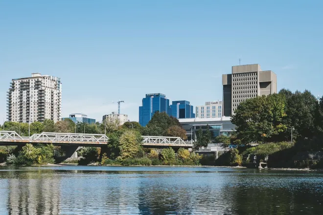 River with city behind it