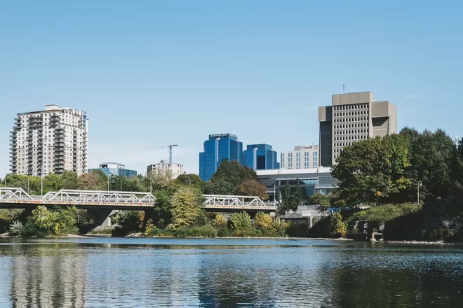 River with city behind it