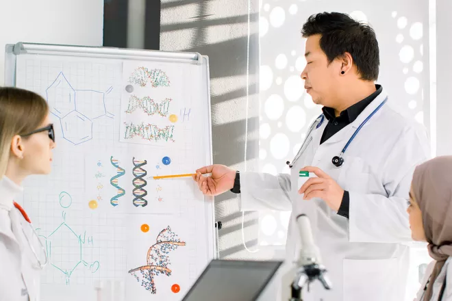 Professor teaching students.