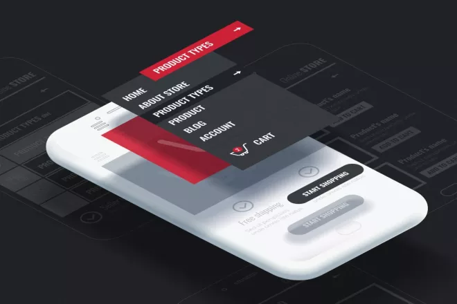 Mobile site layout rendered in a phone.