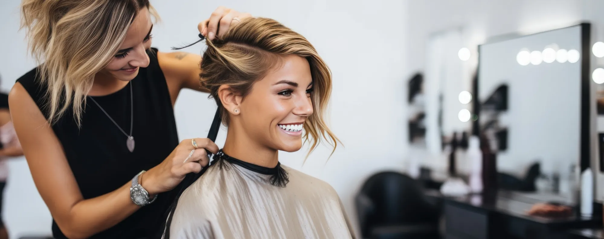 Hairdresser cutting client's hair