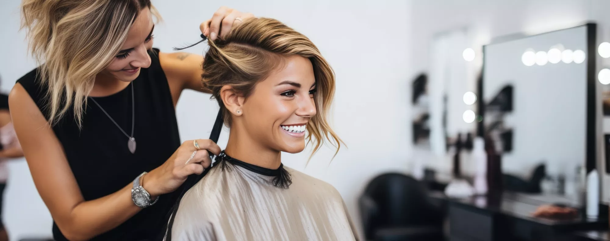 Hairdresser cutting client's hair