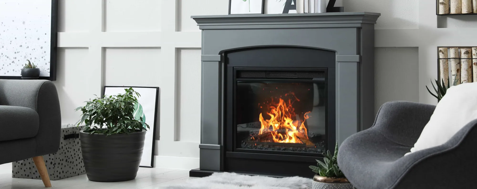 Fireplace in living room of home.