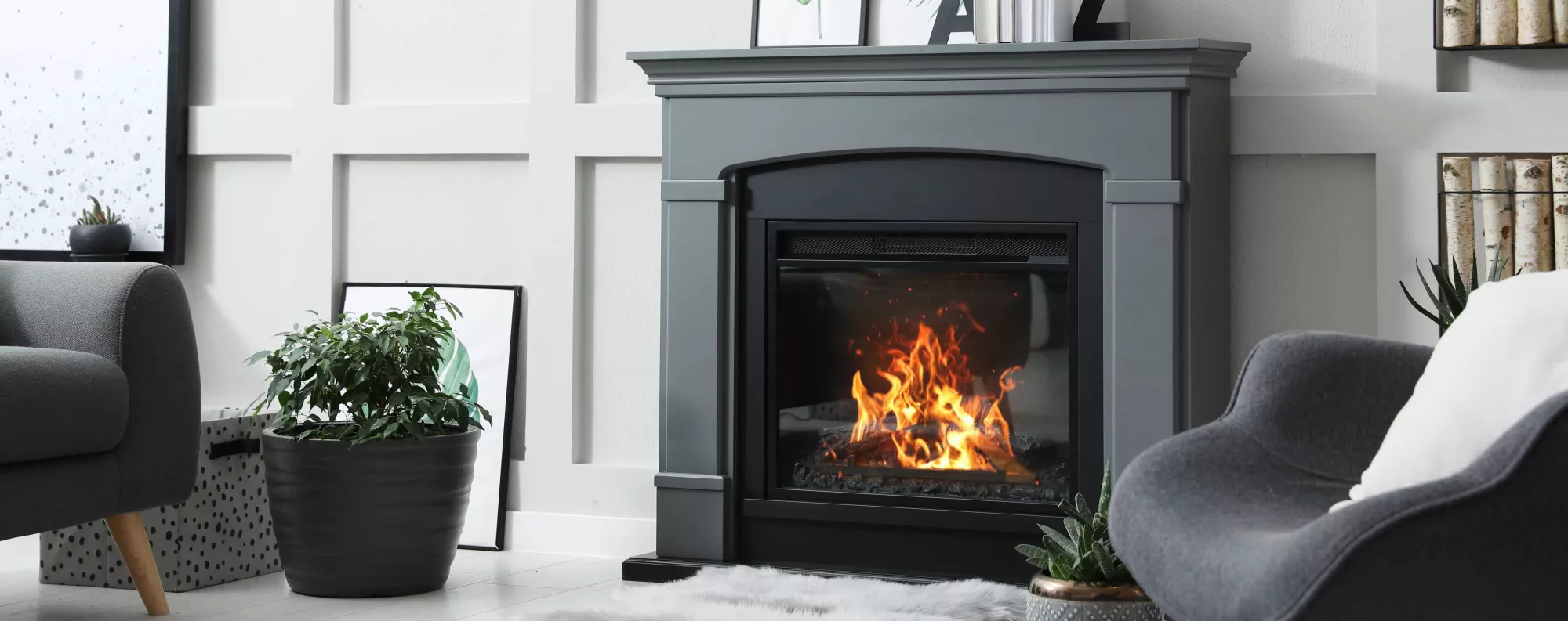 Fireplace in living room of home.