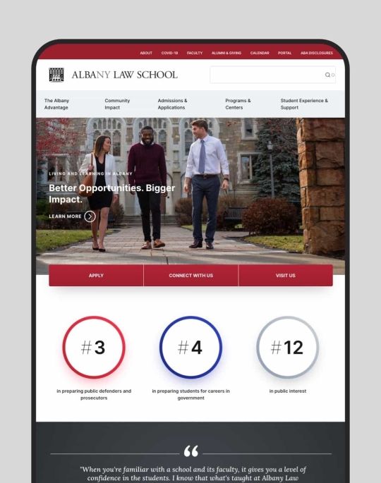 Albany Law School website on tablet