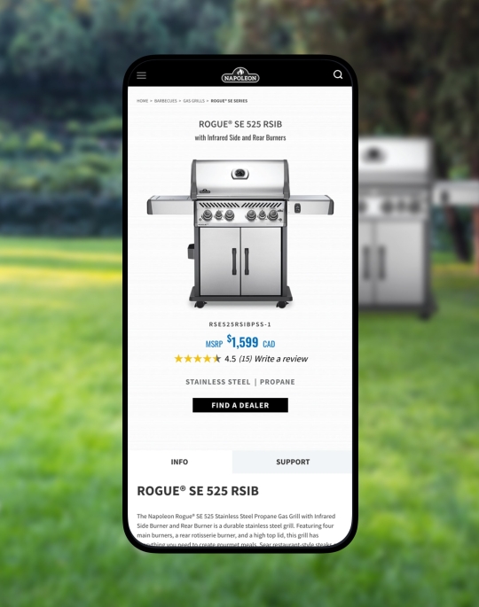 product detail page view on a mobile device for a bbq
