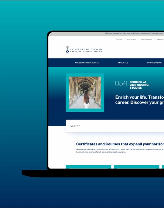 University of Toronto, School of Continuing Studies website on laptop