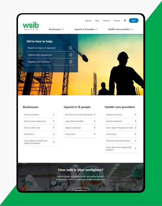 WSIB website on a tablet